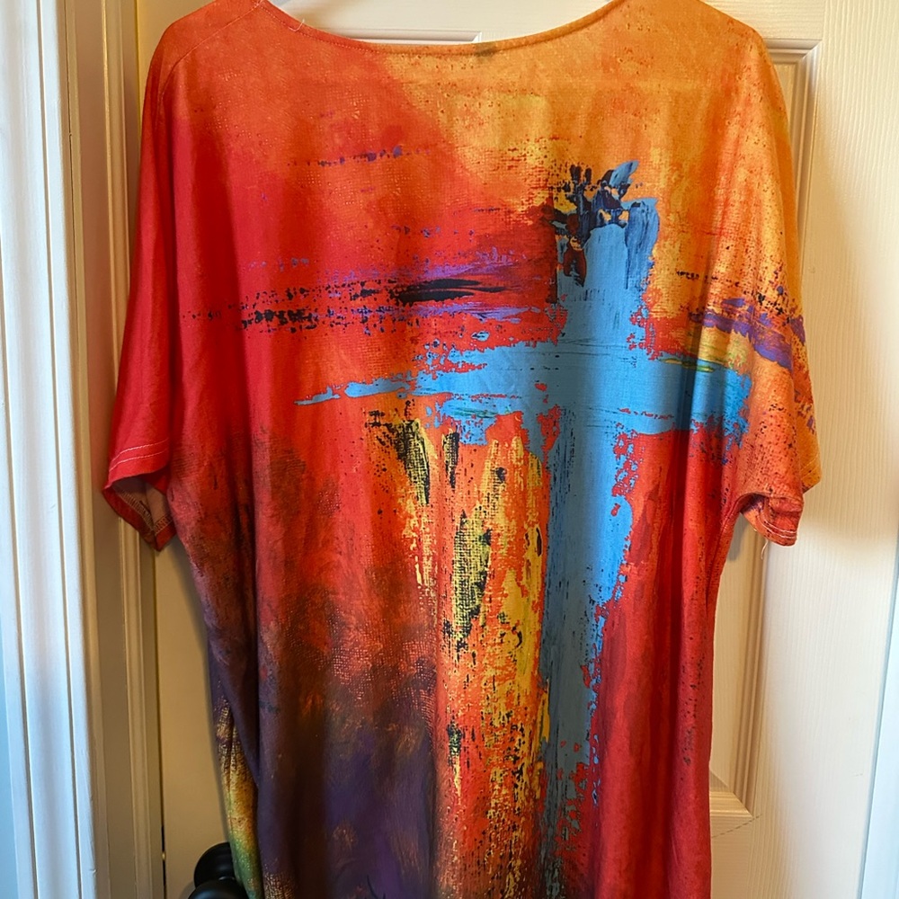 Colorful Abstract Women's Cross Top - Picture 2 of 3